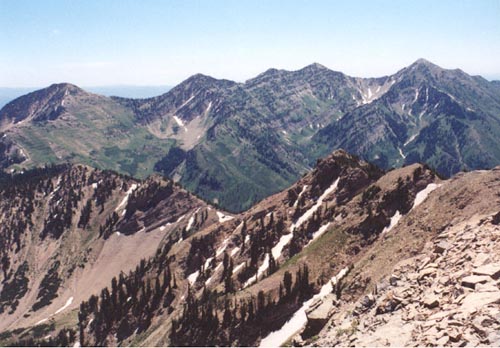 Looking south from south summit to Provo Peak area
