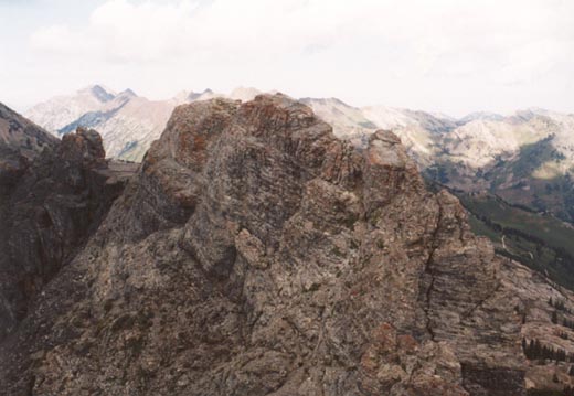 View west from east summit to middle and west summits, incredible ridgeline