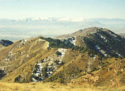 From Lookout summit looking west to Little Black Mountain, Salt Lake Valley, and Oquirrh Mountains