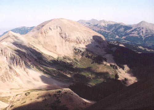 Looking north from summit to Mt. Mellenthin, with Mt. Waas the distant highpoint